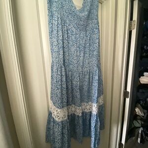 SHEIN Blue Floral Dress with White Lace